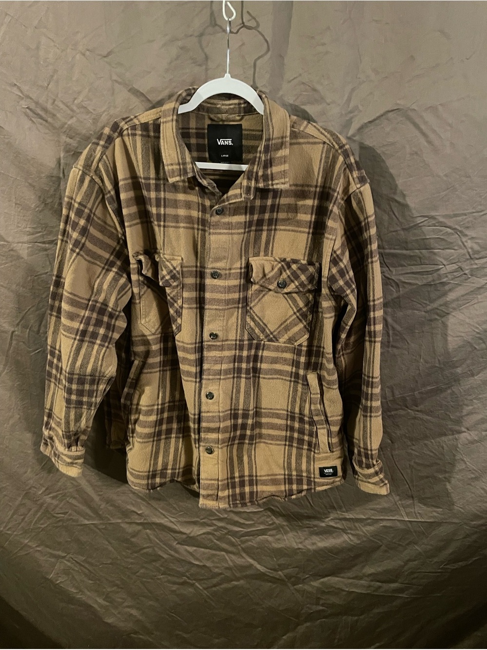Vans Men's Tan Plaid Button-Up Jacket Heavyweight